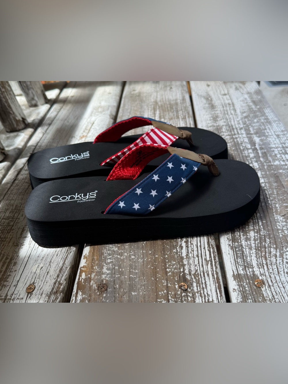 Corkys American Flag Red White Blue Flip Flop Sandals - Americana Liberty Style. - Picture 6 of 6